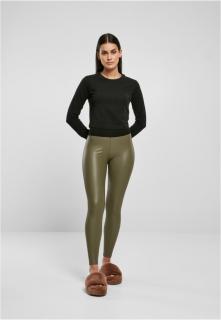 Műbőr hatású oliva zöld női leggings