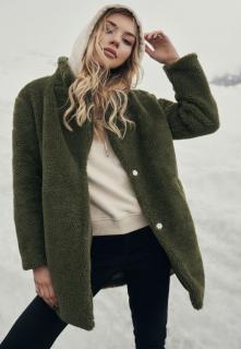 Oliva zöld női sherpa kabát