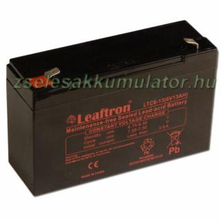 Leaftron 6V 13Ah (12Ah méretben) Ciklikus Zselés akkumulátor LTC6-13