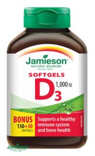 Jamieson D3-vitamin 1000 IU lágy kapszula 180 kapsz.