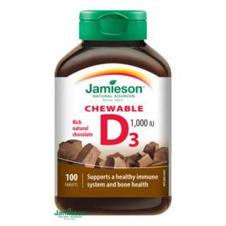 Jamieson D3-vitamin 1000IU rágótabletta csokoládé ízesítéssel 100x
