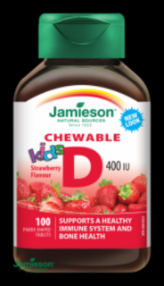 Jamieson D3-vitamin Kids rágótabletta eper ízesítéssel gyerekeknek 100x
