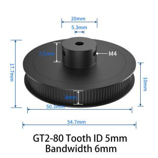 GT2-6mm T80 bordáskerék 5 mm furat fekete