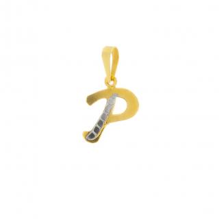P betű alakú medál sárga aranyból