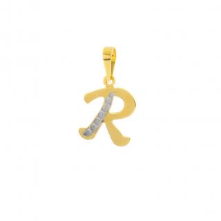 R betű alakú medál sárga aranyból