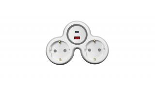 2 Áramkörös Adapter USB Töltővel – 230V~, USB A+C (Max 20W), Fehér-Szürke