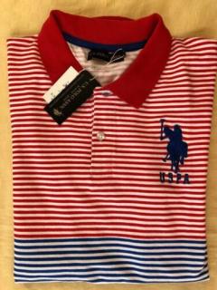 U.S.Polo Assn. piros-kék csíkos póló,XXL-es
