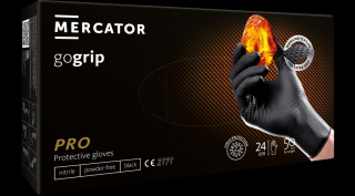 MERCATOR gogrip (black)nitril vizsgálókesztyű L-ES fekete púdermentes,gyémánt textúrált 50db