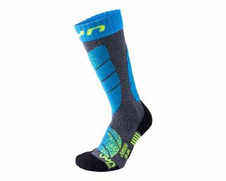 UYN Junior Ski Socks, medium grey melange-turquoise sízokni