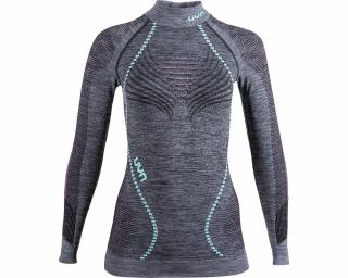 UYN Lady Ambityion UW Shirt LG SL Melange Turtle Neck, black melange-pink-aqua aláöltöző felső